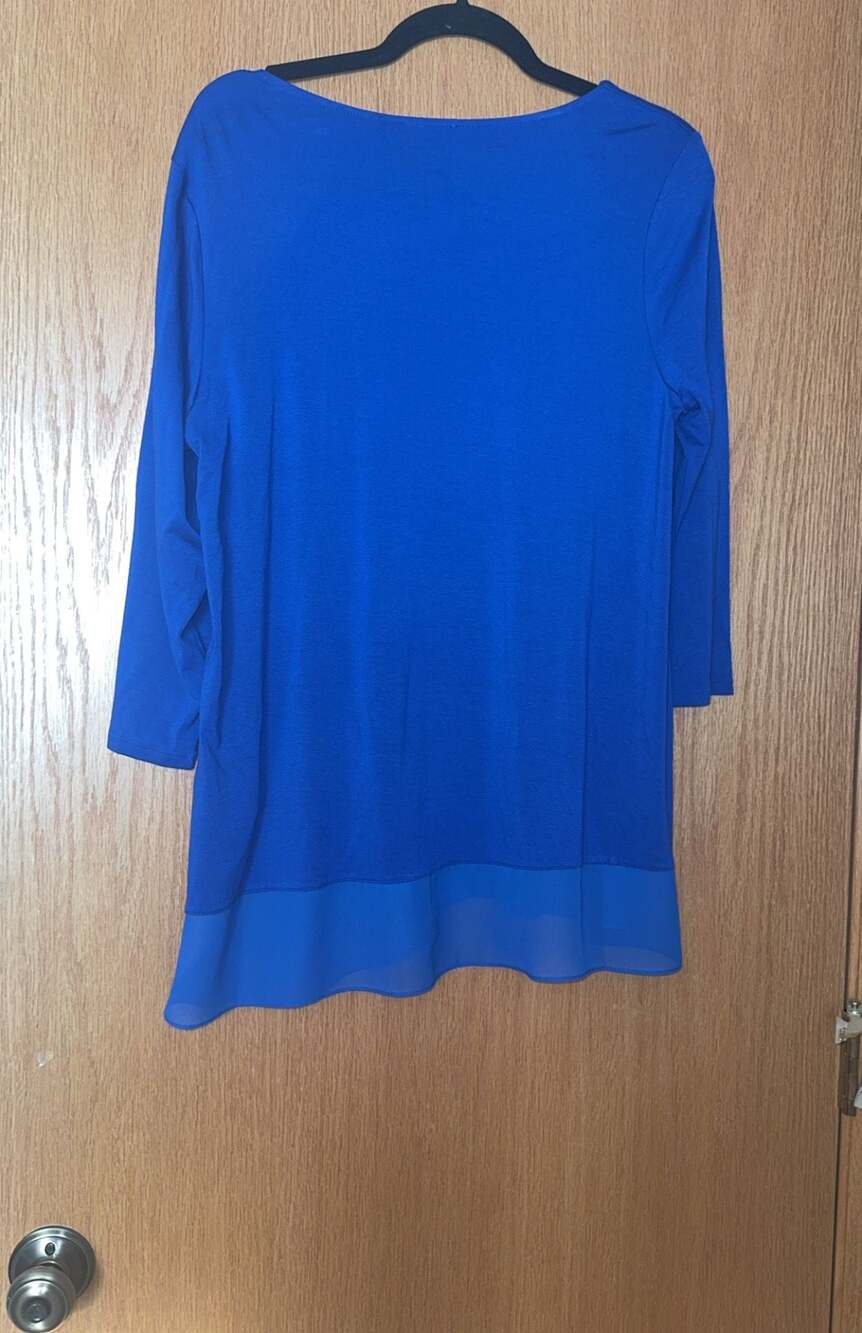 Vince Camuto Royal Blue 3/4 Sleeve Tunic Top with Layered Chiffon Hem - Picture 2 of 3